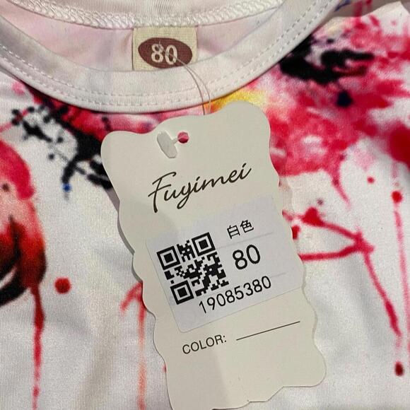 Flamingo splatter onesie with hat NWT 12M (80) - Picture 2 of 2